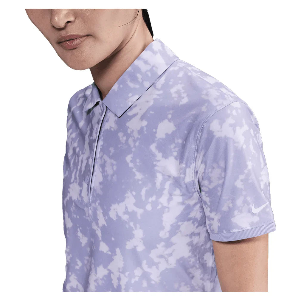 Women`s Dri-FIT Victory Short Sleeve Print Tennis Polo Lilac Ice and White NIKE