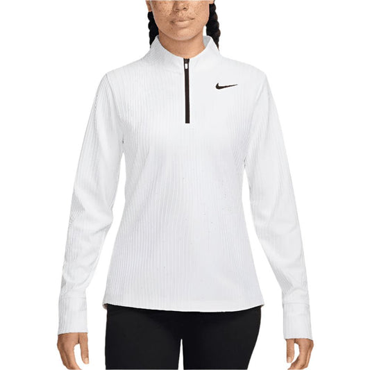 Women`s Dri-Fit Advantage Tour 1/2 Zip Long Sleeve Tennis Top NIKE M 100_WHITE/BLACK