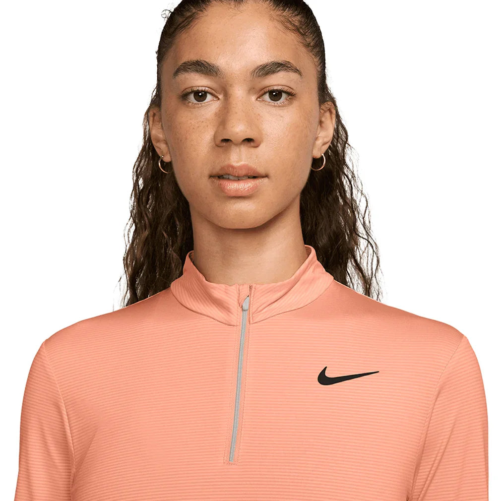 Women`s Dri-Fit Victory 1/2 Zip Long Sleeve Tennis Top Apricot Agate and White NIKE