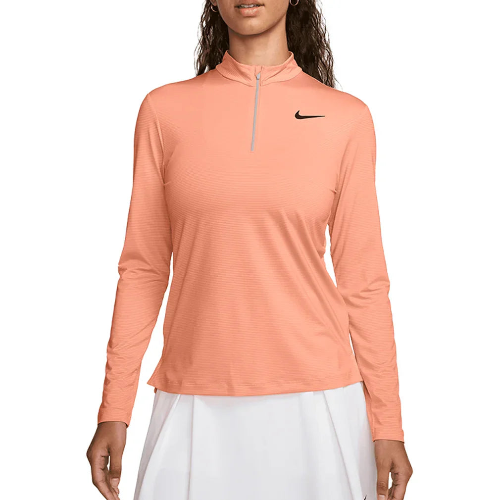 Women`s Dri-Fit Victory 1/2 Zip Long Sleeve Tennis Top Apricot Agate and White NIKE XS APRICOT_AGATE/WT