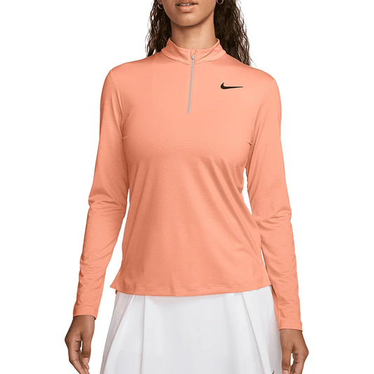 Women`s Dri-Fit Victory 1/2 Zip Long Sleeve Tennis Top Apricot Agate and White NIKE XS APRICOT_AGATE/WT