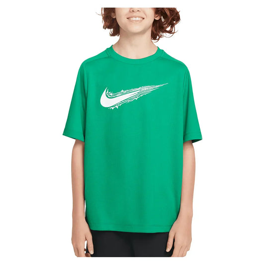 Boys` Dri-FIT Multi Short Sleeve Training Top Stadium Green and White NIKE XS