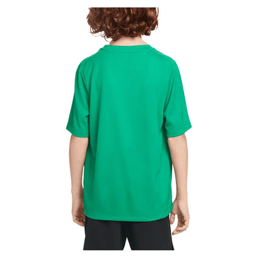Boys` Dri-FIT Multi Short Sleeve Training Top Stadium Green and White NIKE