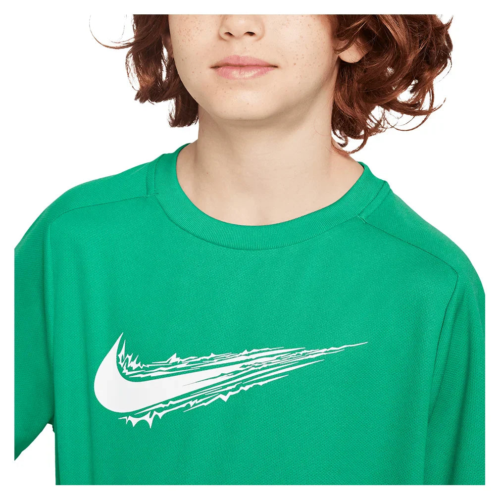 Boys` Dri-FIT Multi Short Sleeve Training Top Stadium Green and White NIKE