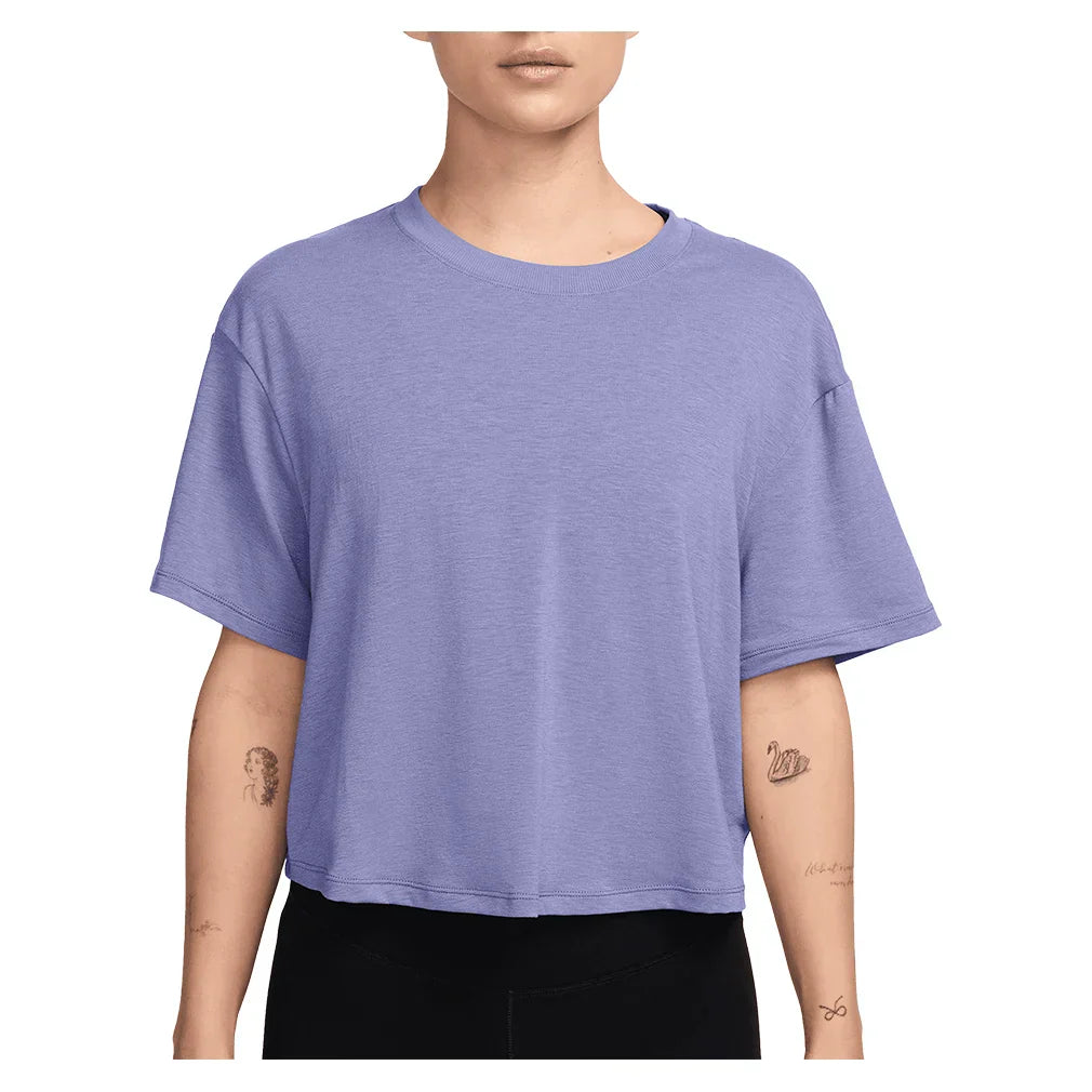 Women`s One Relaxed Dri-FIT Cropped Short Sleeve Top Lilac Ice and Clear NIKE XS LILAC_ICE/CLEAR