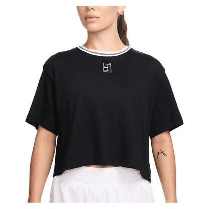 Women`s Dri-FIT Heritage Tennis Crop Top Black and White NIKE XS Black