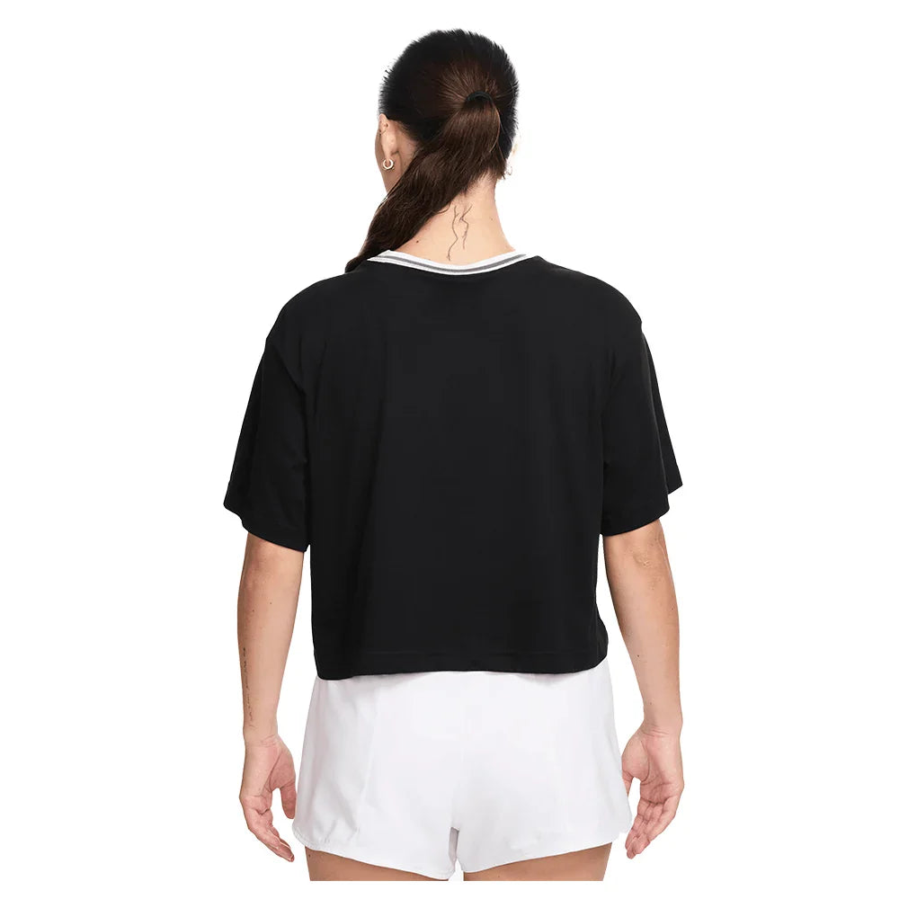 Women`s Dri-FIT Heritage Tennis Crop Top Black and White NIKE