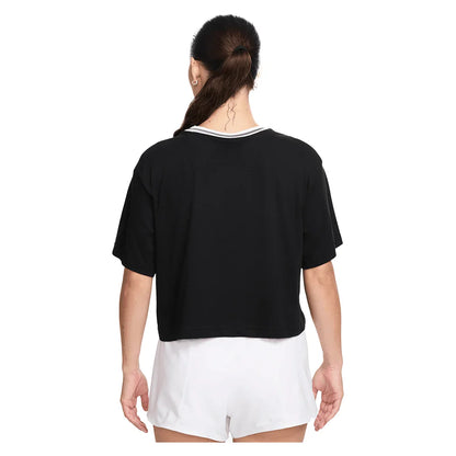 Women`s Dri-FIT Heritage Tennis Crop Top Black and White NIKE