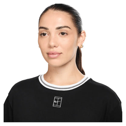 Women`s Dri-FIT Heritage Tennis Crop Top Black and White NIKE