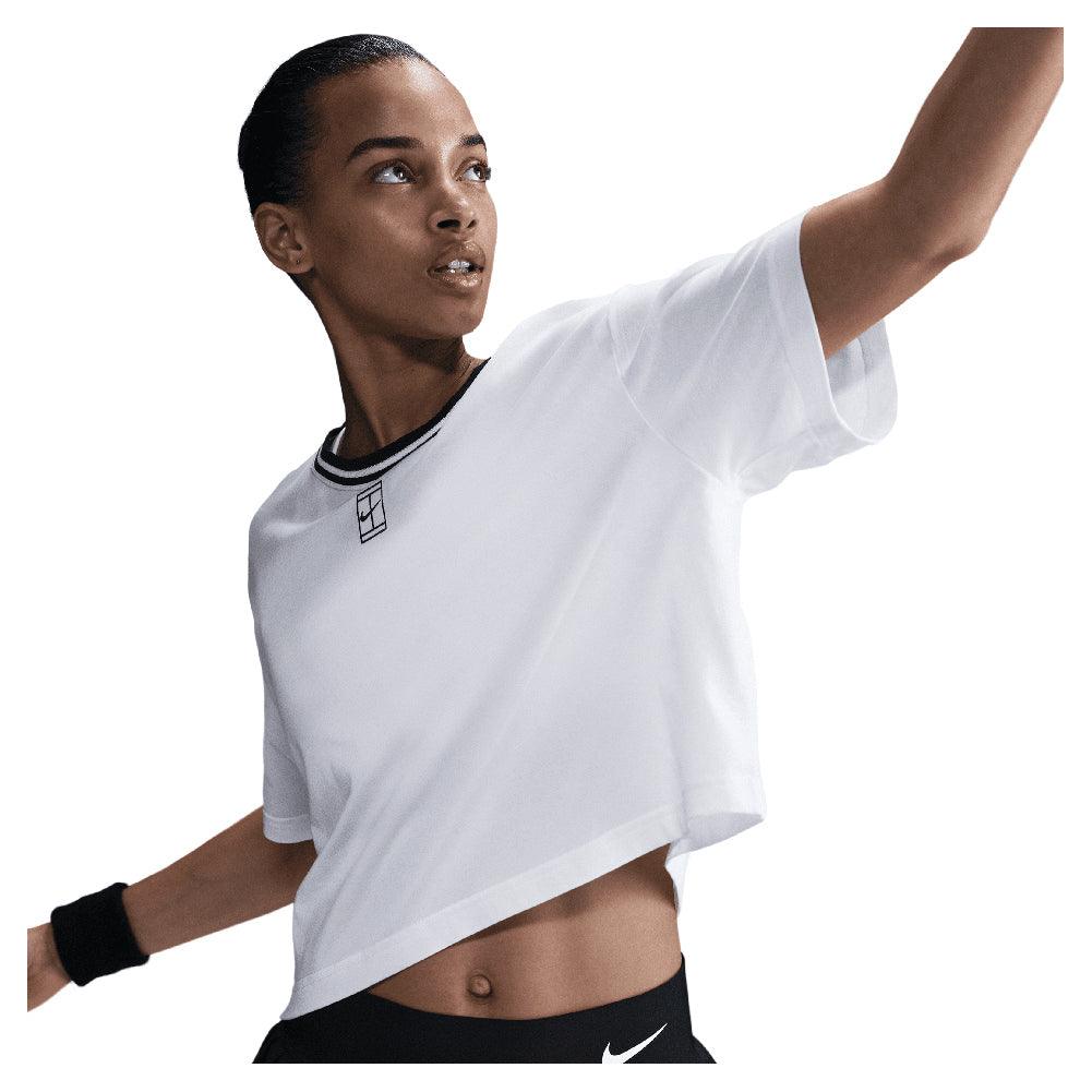 Women`s Dri-Fit Short Sleeve Cropped Tennis Top White NIKE