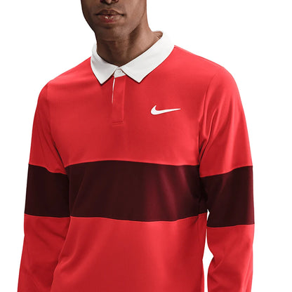 Men`s Paris Court Dri-FIT Advantage Slam Long Sleeve Tennis Polo NIKE 696_LT_CRIMSON/DK_RD XS