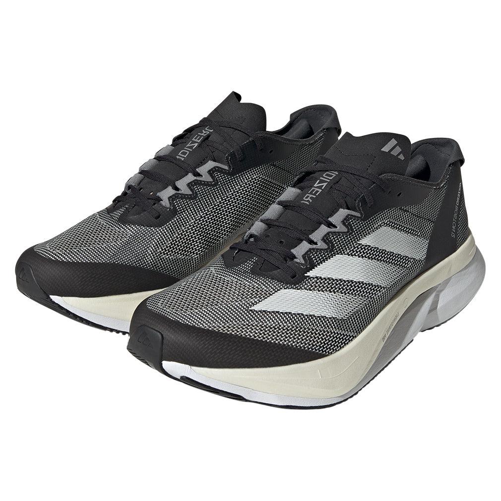 Men`s Adizero Boston 12 Running Shoes Core Black and White ADIDAS