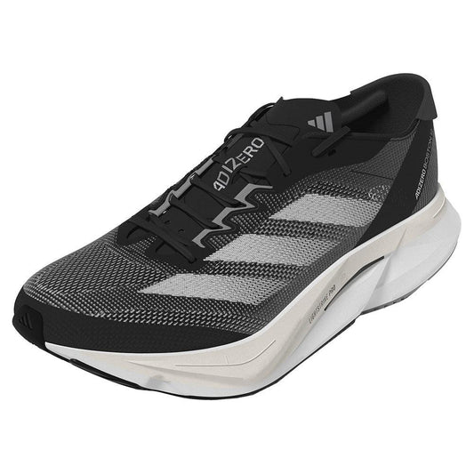 Men`s Adizero Boston 12 Running Shoes Core Black and White ADIDAS 8 Black