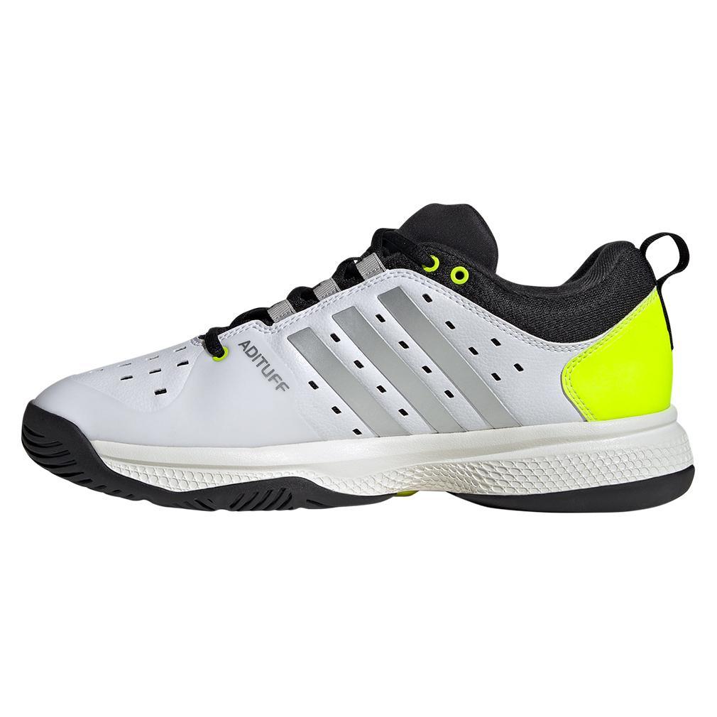 Men's Court Pickleball Shoes White and Silver Metallic Shoes ADIDAS