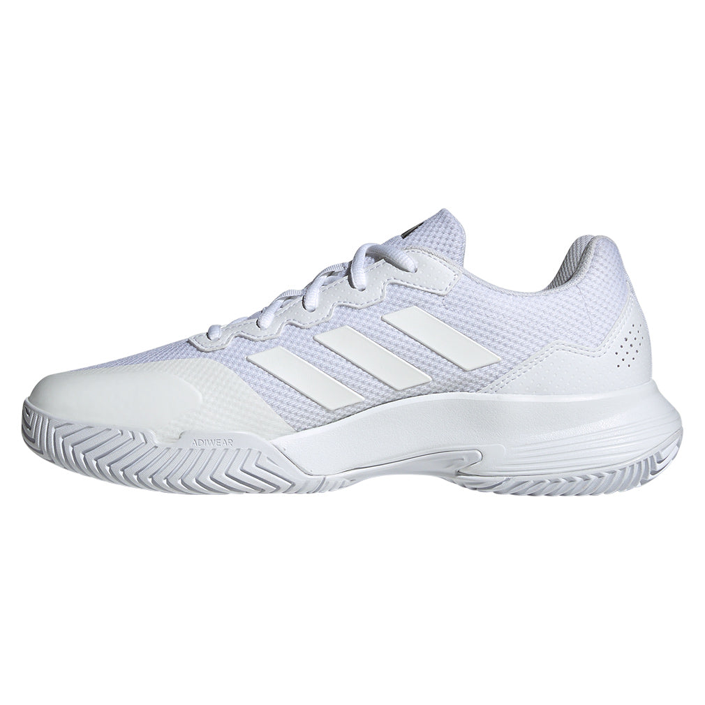 Junior`s Gamecourt 2 Tennis Shoes White and Silver Metallic ADIDAS