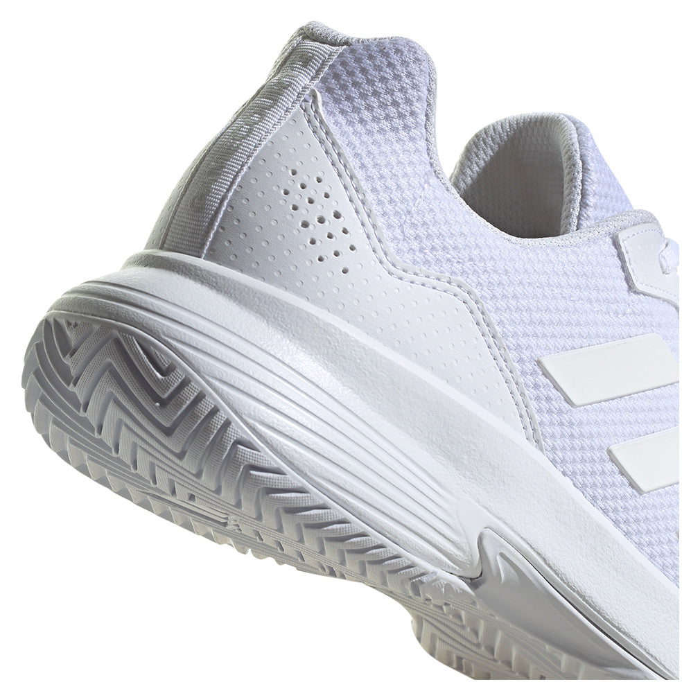 Junior`s Gamecourt 2 Tennis Shoes White and Silver Metallic ADIDAS