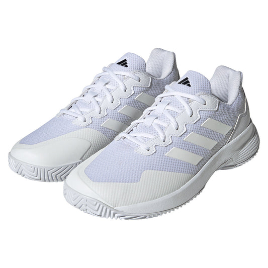 Junior`s Gamecourt 2 Tennis Shoes White and Silver Metallic ADIDAS 4Y White