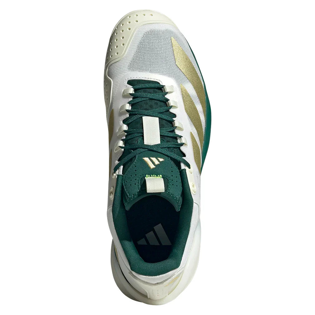 Men`s Adizero Cybersonic 2 Tennis Shoes Core White and Gold Metallic ADIDAS