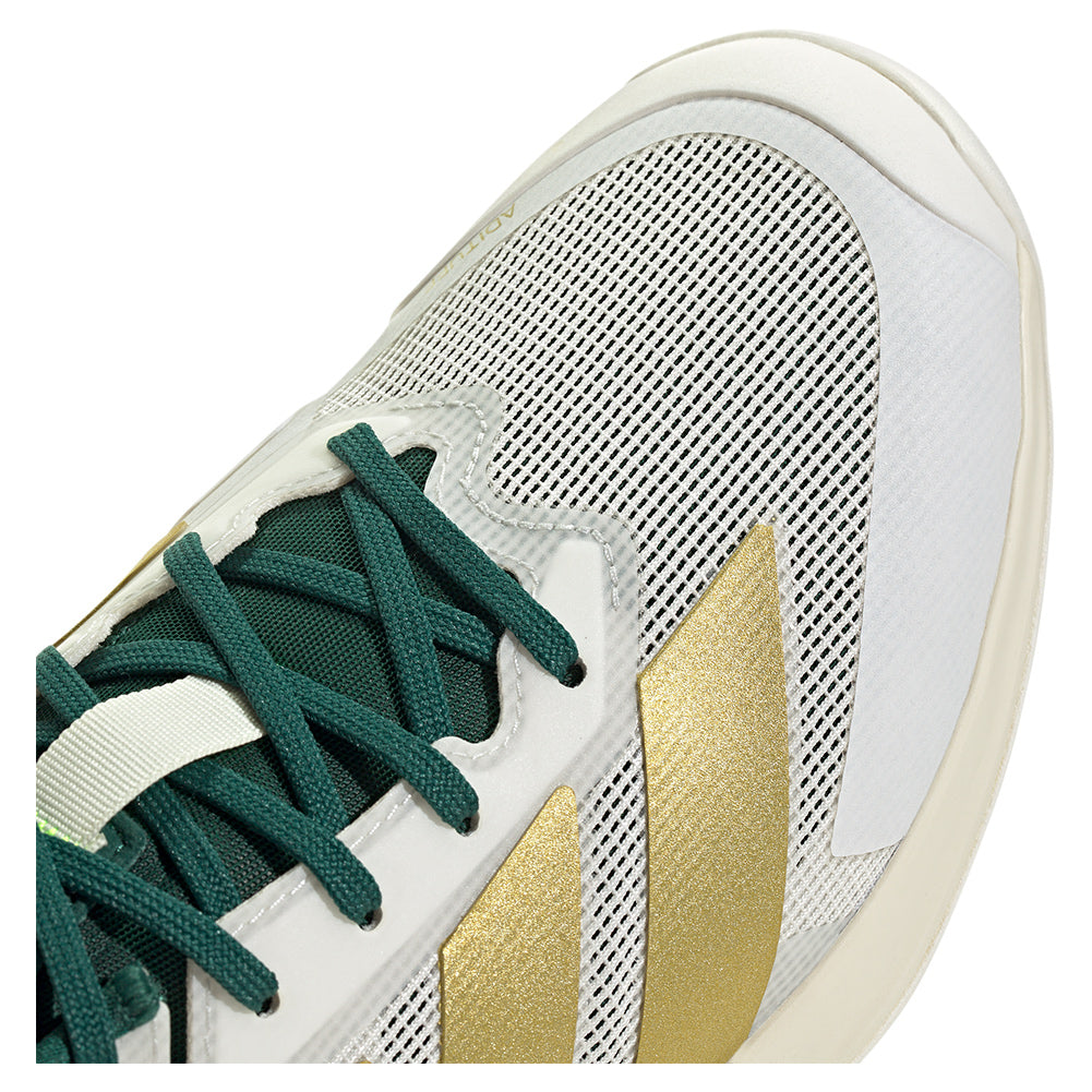 Men`s Adizero Ubersonic 5 Tennis Shoes Core White and Gold Metallic ADIDAS