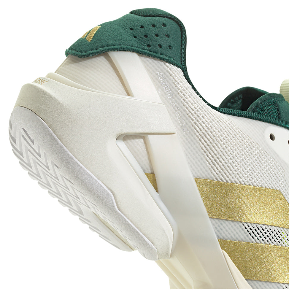 Men`s Adizero Ubersonic 5 Tennis Shoes Core White and Gold Metallic ADIDAS