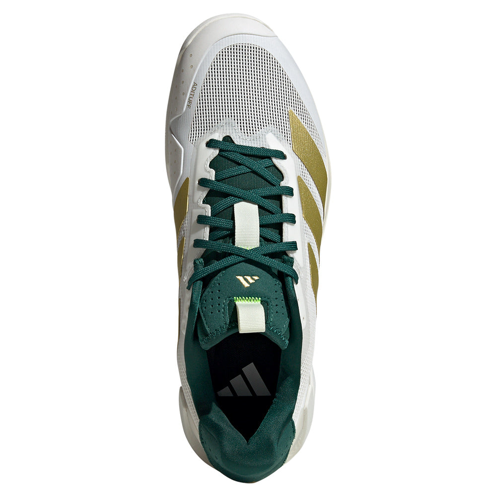 Men`s Adizero Ubersonic 5 Tennis Shoes Core White and Gold Metallic ADIDAS