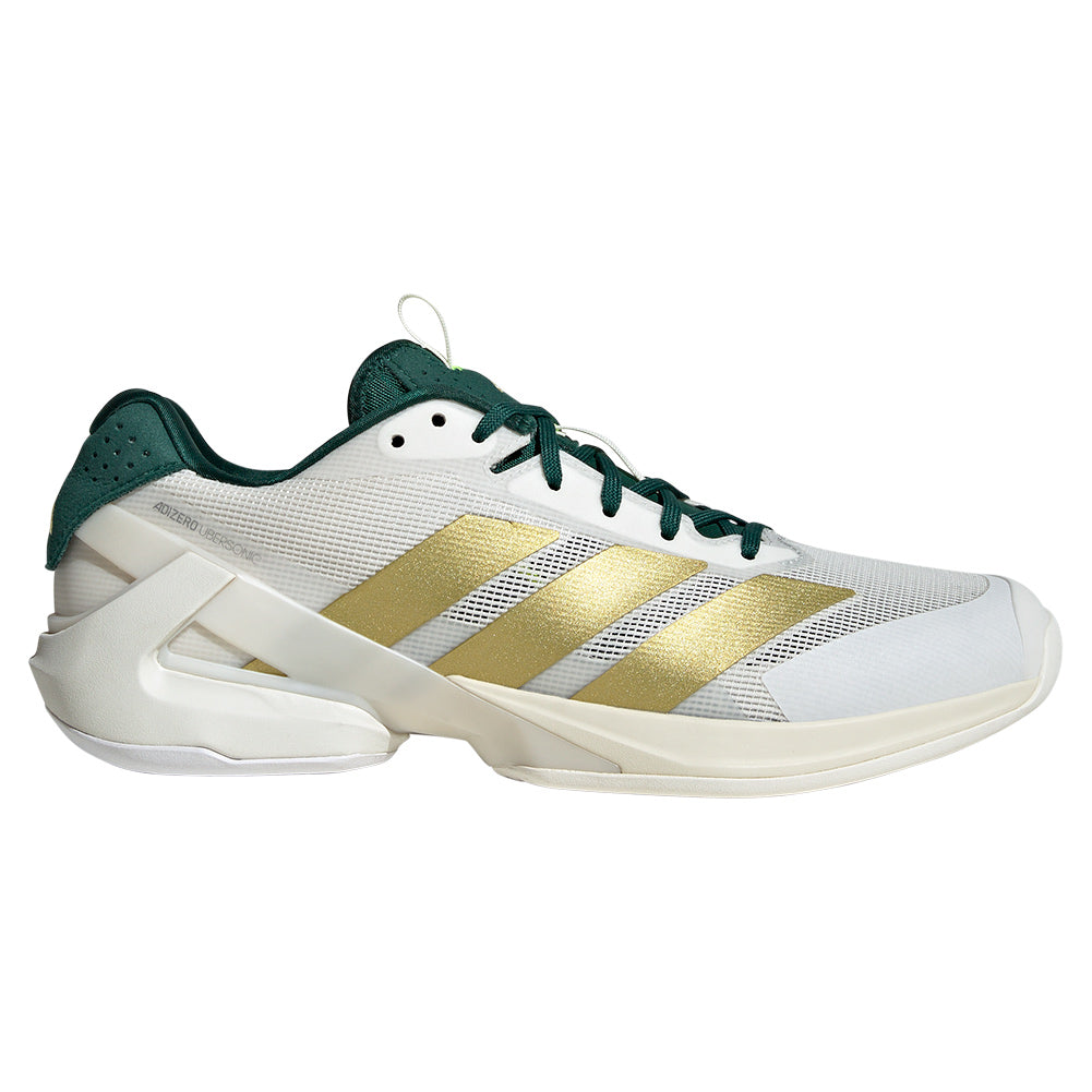 Men`s Adizero Ubersonic 5 Tennis Shoes Core White and Gold Metallic ADIDAS