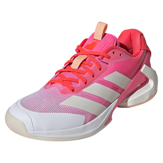 Women`s Adizero Ubersonic 5 Tennis Shoes Lucid Pink and Lucid Red ADIDAS 5 Pink