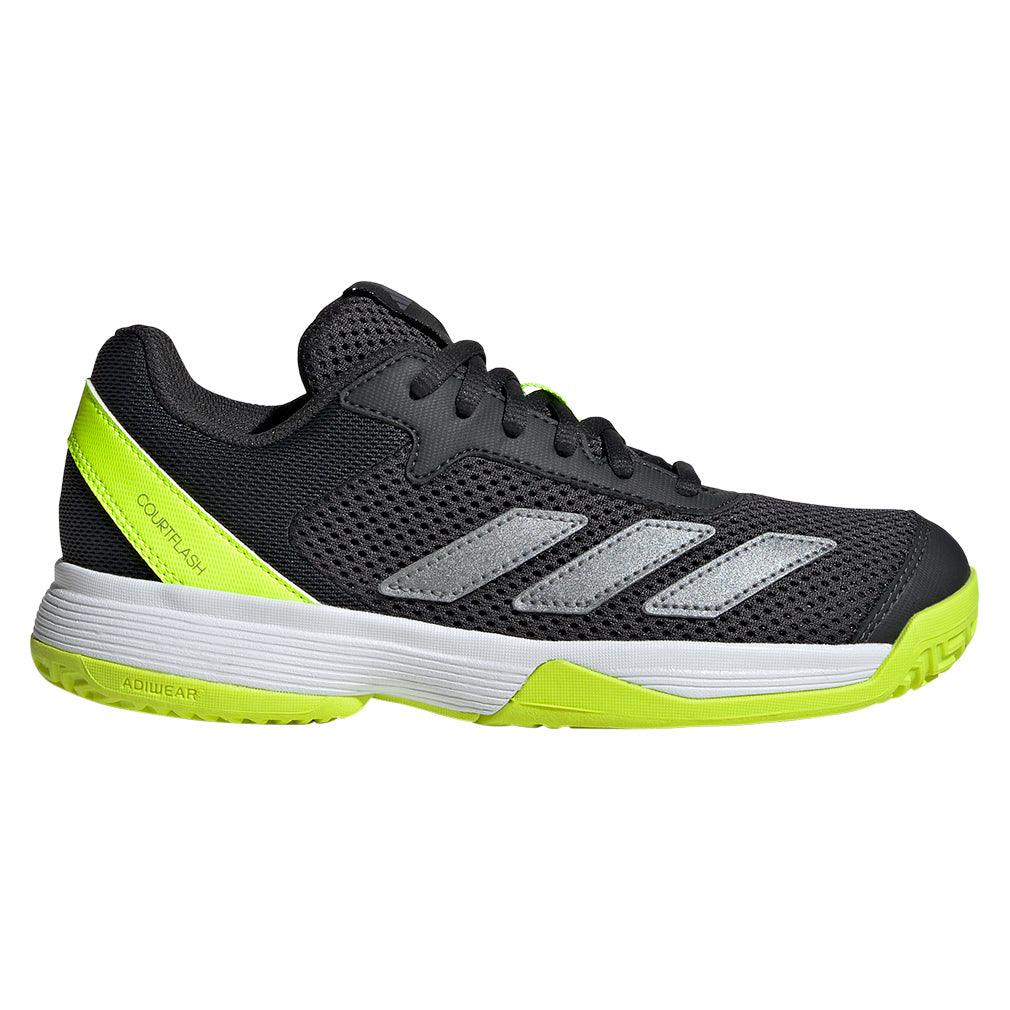 Junior`s Courtflash Tennis Shoes Carbon and Lucid Lemon ADIDAS
