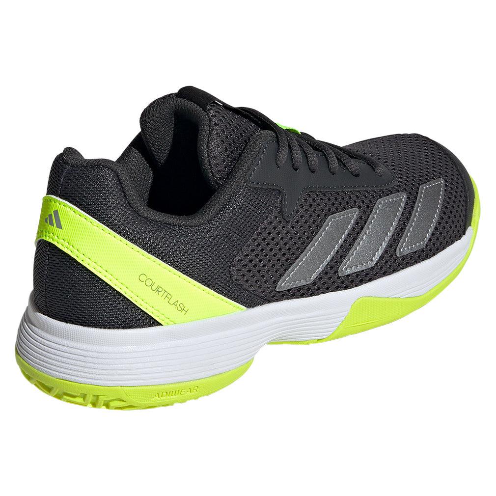 Junior`s Courtflash Tennis Shoes Carbon and Lucid Lemon ADIDAS