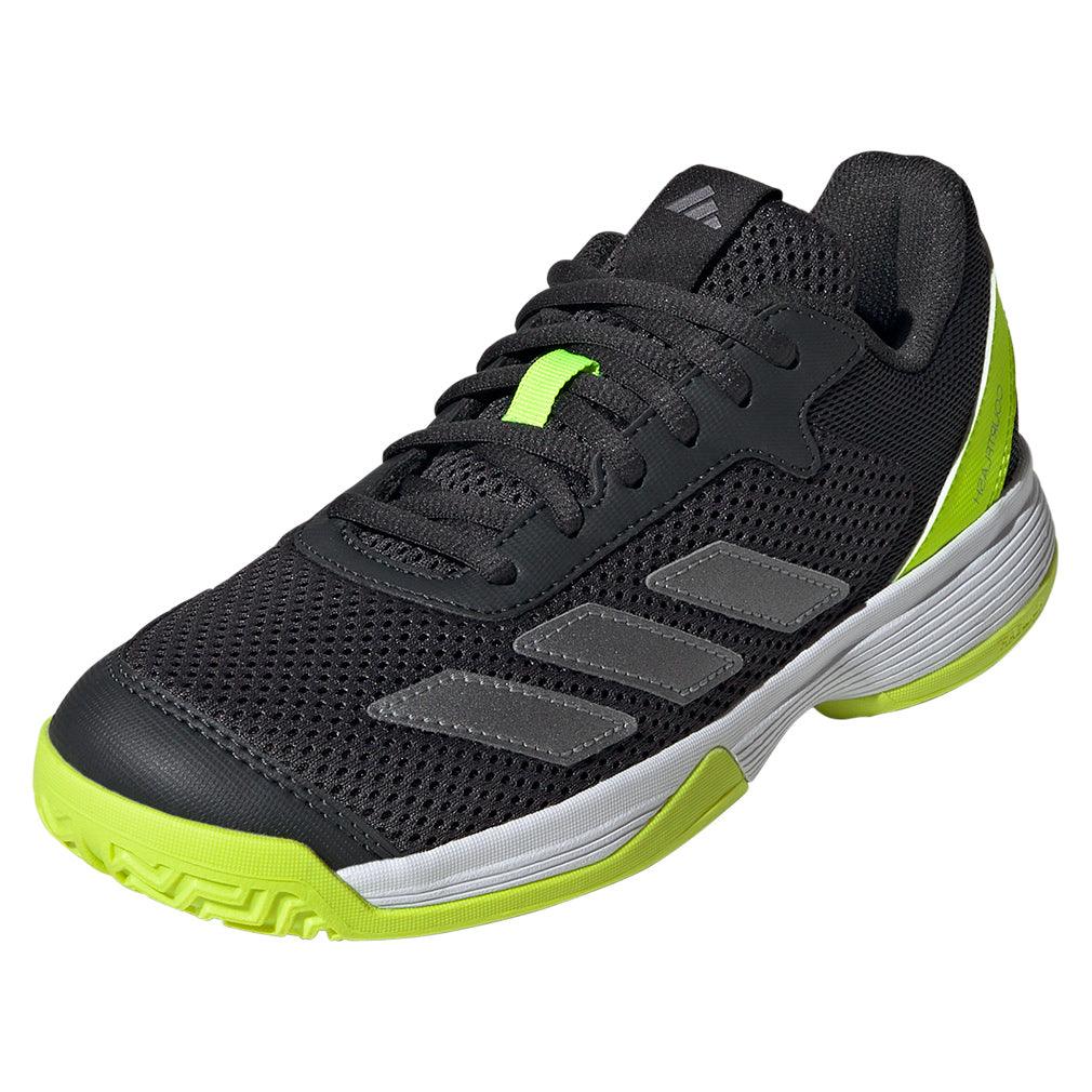 Junior`s Courtflash Tennis Shoes Carbon and Lucid Lemon ADIDAS 1Y Black
