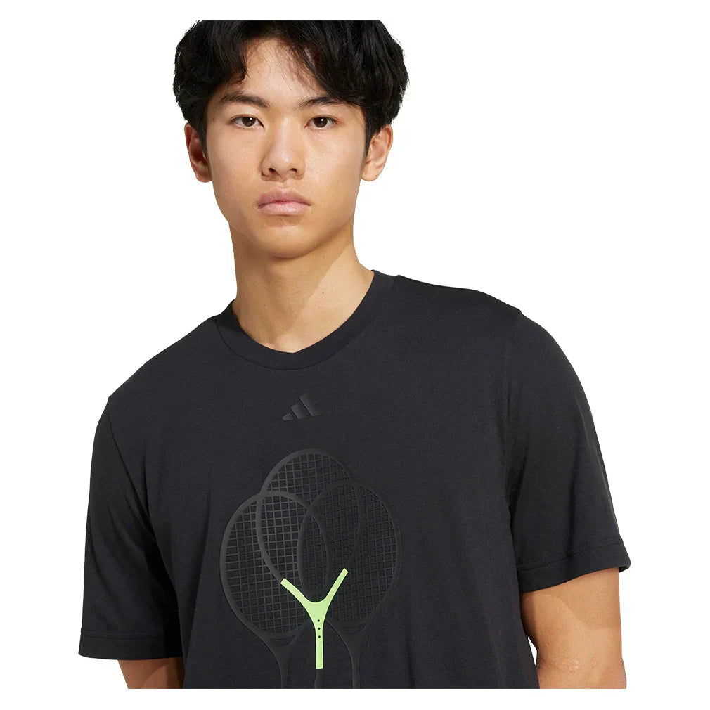 Men`s Racquet Graphic Tennis Tee Black MENS APPAREL ADIDAS