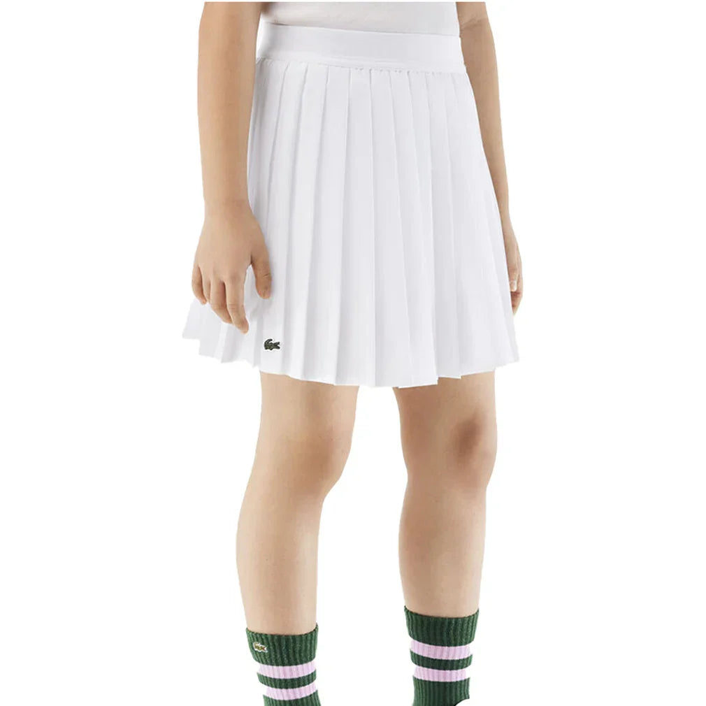 Girls' Pleated Poly Tennis Skort with Shorts Blanc LACOSTE
