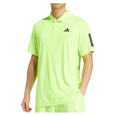 Men`s Club 3 Stripe Tennis Polo Lucid Lemon MENS APPAREL ADIDAS