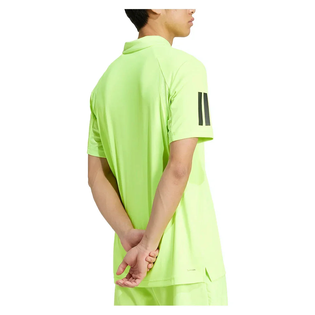 Men`s Club 3 Stripe Tennis Polo Lucid Lemon MENS APPAREL ADIDAS