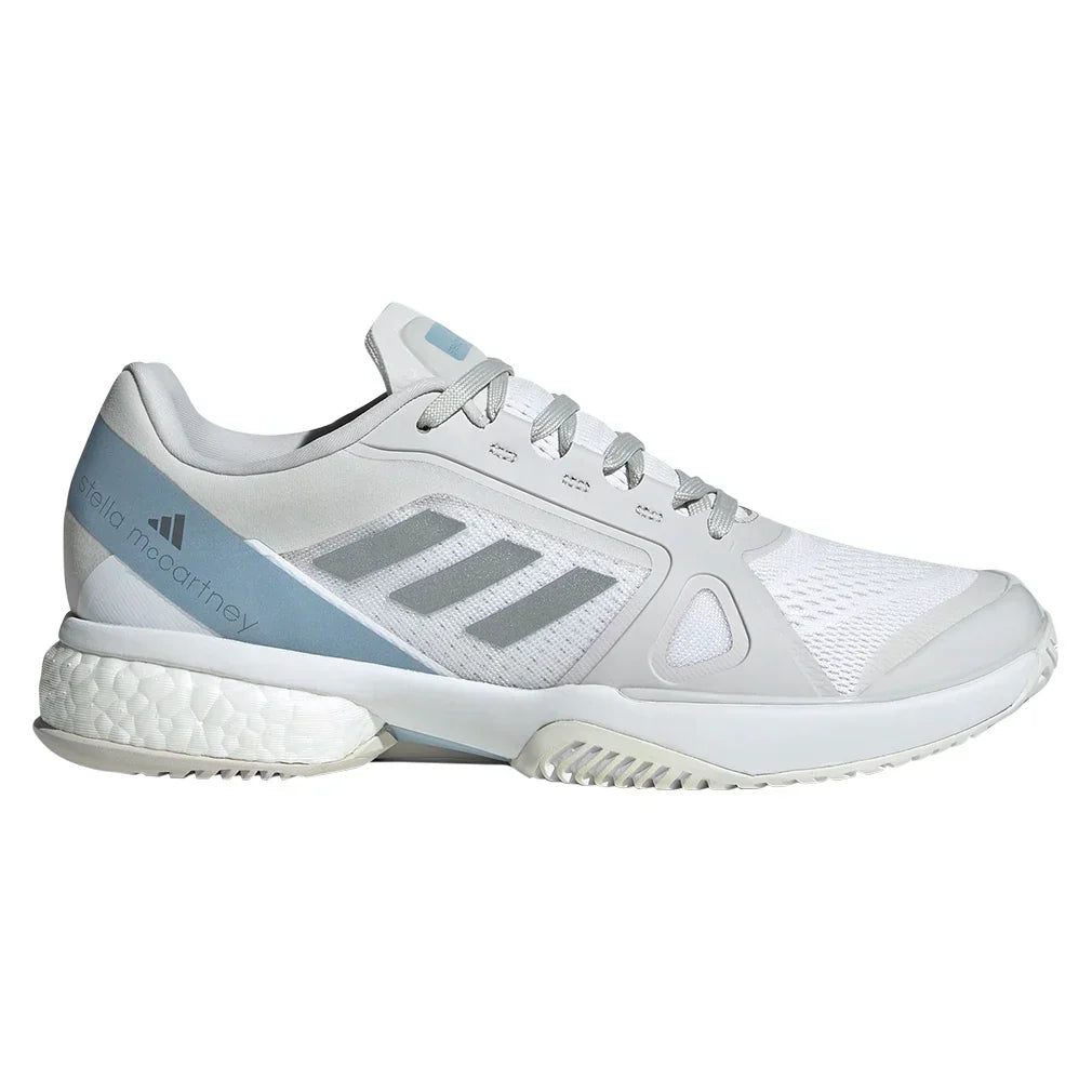 Women`s Stella Court Tennis Shoes White and Wonder Blue ADIDAS