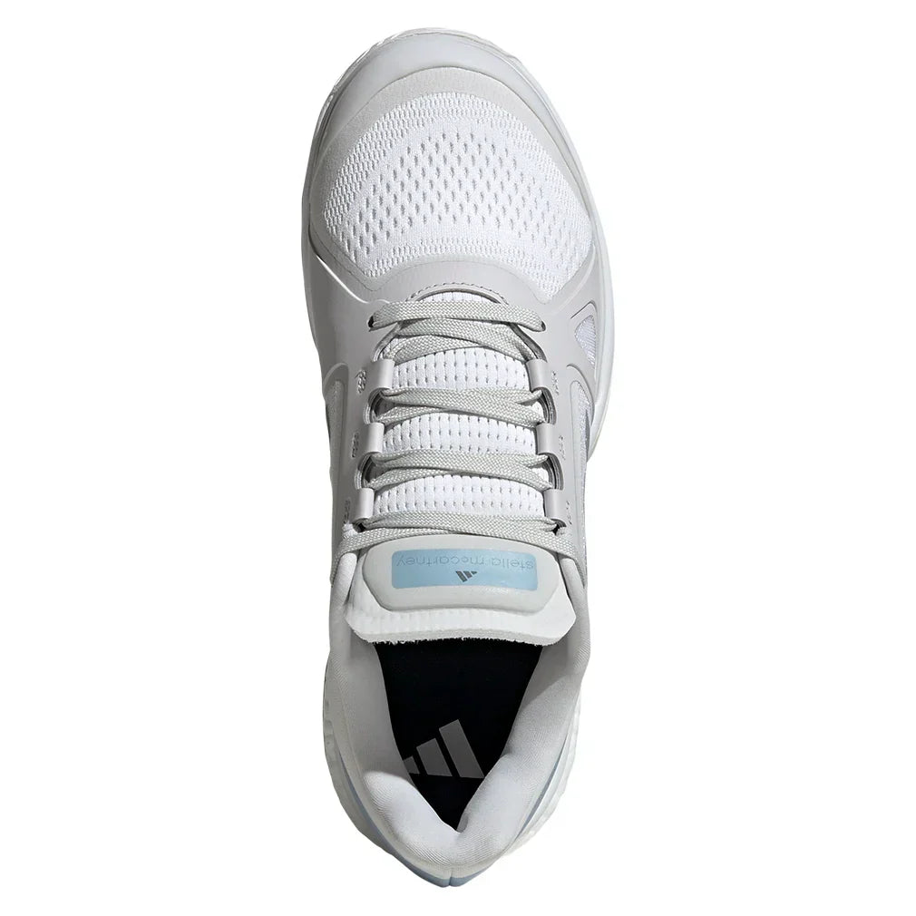 Women`s Stella Court Tennis Shoes White and Wonder Blue ADIDAS
