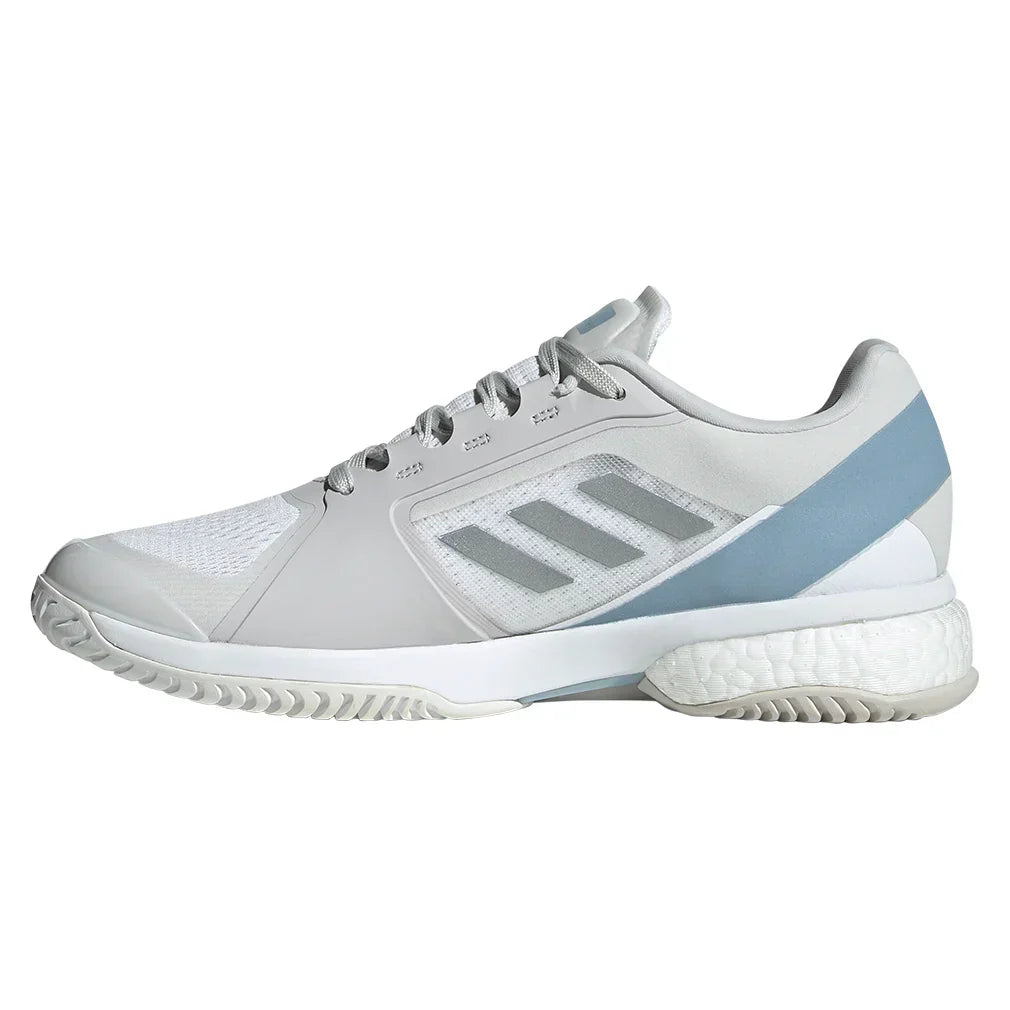 Women`s Stella Court Tennis Shoes White and Wonder Blue ADIDAS