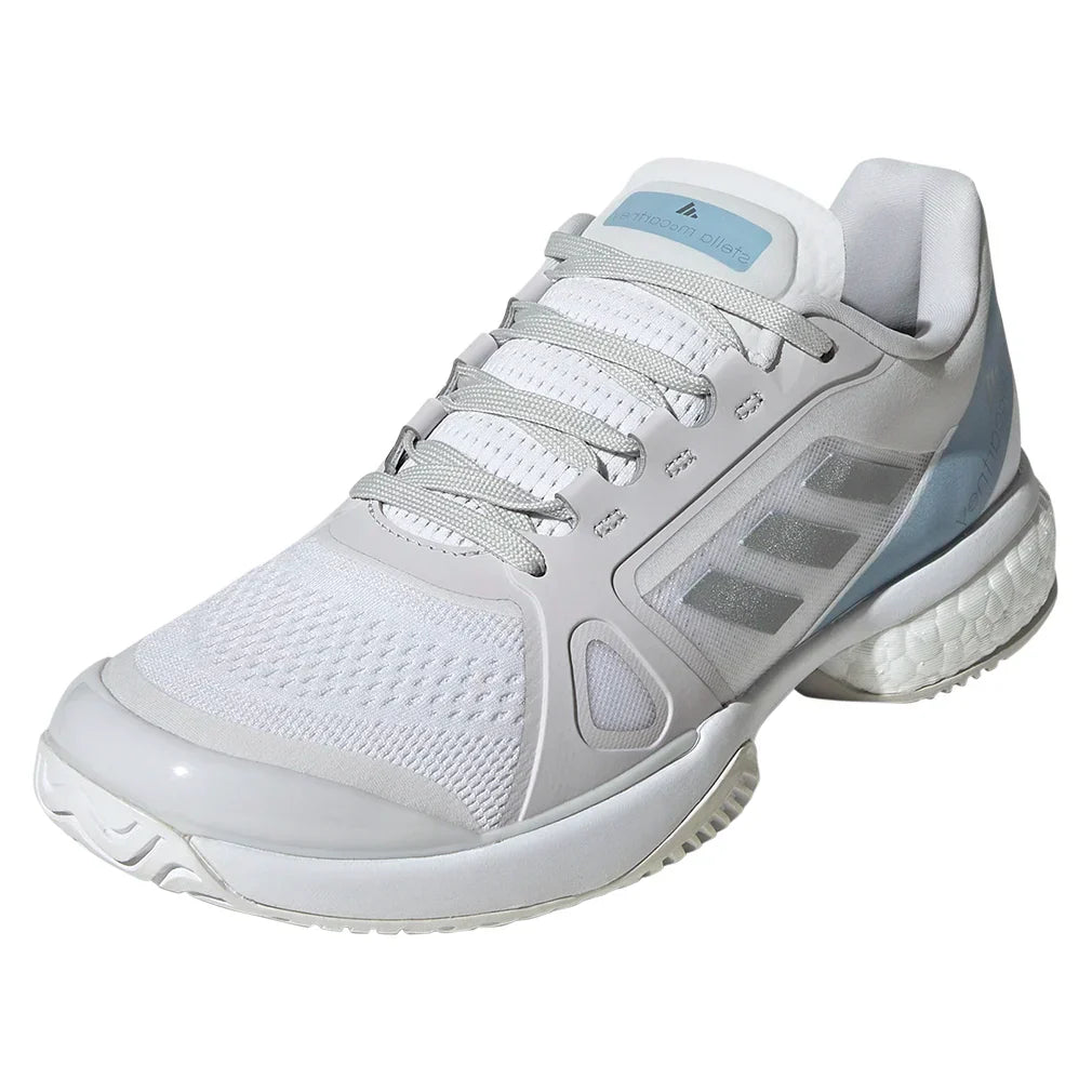 Women`s Stella Court Tennis Shoes White and Wonder Blue ADIDAS 5 Gray