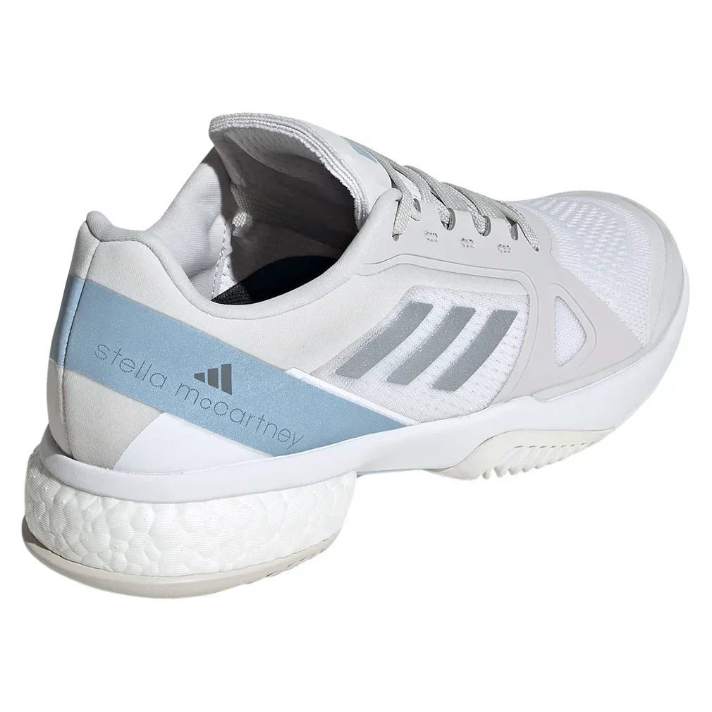 Women`s Stella Court Tennis Shoes White and Wonder Blue ADIDAS