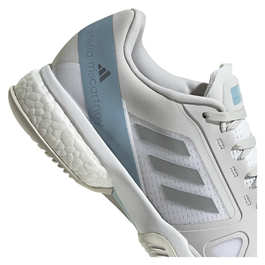 Women`s Stella Court Tennis Shoes White and Wonder Blue ADIDAS