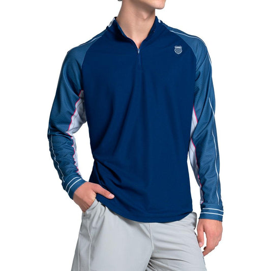 Men`s Nor Cal 1/4 Zip Long Sleeve Tennis Top Malibu Blue K-SWISS S Blue