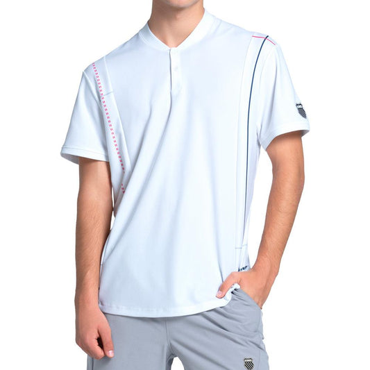 Men`s Monterey Henley Short Sleeve Tennis Top Malibu Blue K-SWISS S White