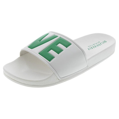 Love Slides White and Green Womens Shoes RUNWAY ATHLETICS