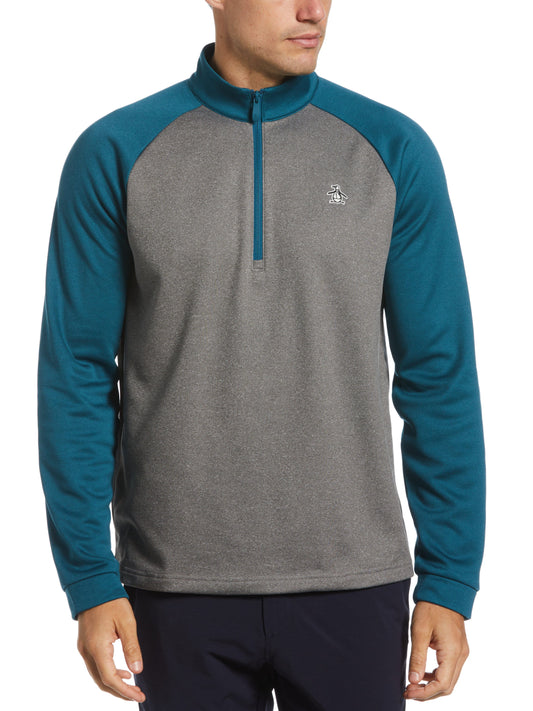 Color Block Fleece 1/4 Zip Raglan Sleeve Pullover Sweater (Corsair Htr) 