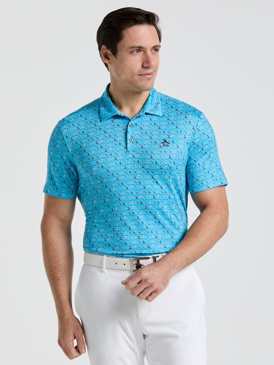 Men's 19th Hole Windowpane Novelty Printed Golf Polo Shirt