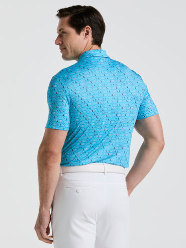 Men's 19th Hole Windowpane Novelty Printed Golf Polo Shirt