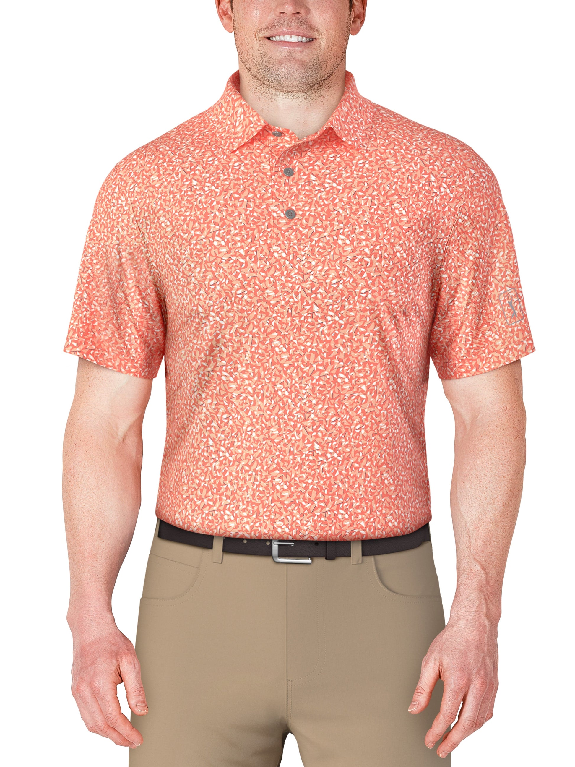 Abstract Golf Flag Print Golf Polo (Living Coral) 