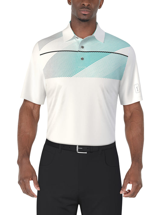 SS Asymmetric Chest Stripe Print Polo (Bright White) 
