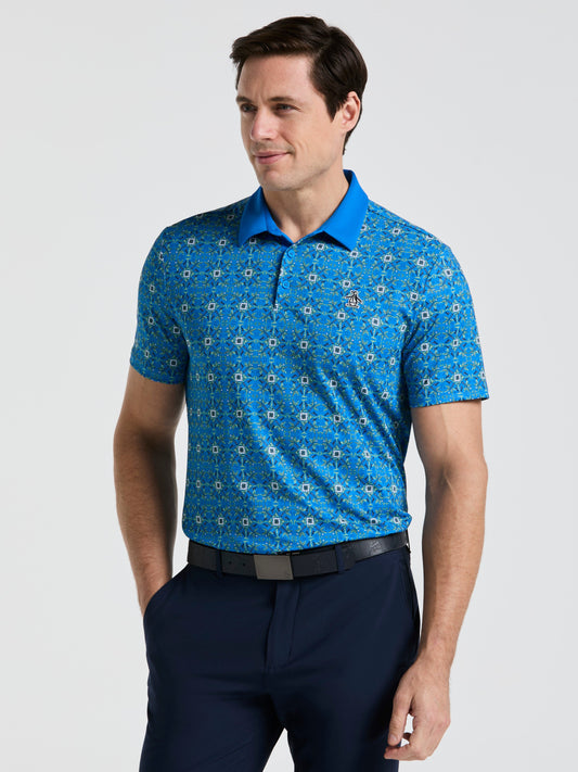 Men's Cocktail Windowpane Print Golf Polo
