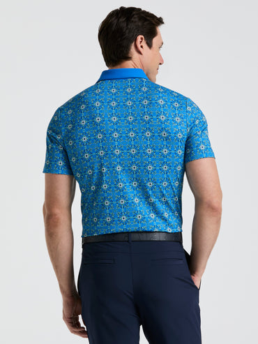 Men's Cocktail Windowpane Print Golf Polo